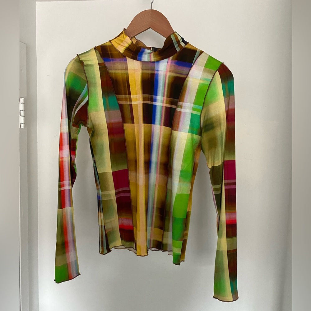 Gorgeous JULIA HEUER Multicolor Check Anna Turtleneck size medium, plaid, NWT